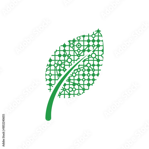 Leaf silhouette with circuit pattern representing digital nature technology