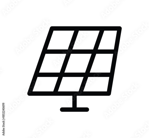 Black and White Solar Panel Icon with Simple Glass and Frame Design