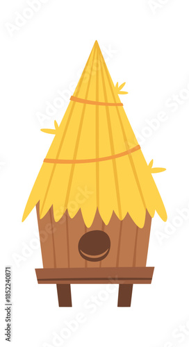 Wooden beehive with thatched roof