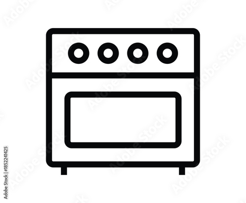 Simple Outline of a Modern Kitchen Oven with Knobs and Door