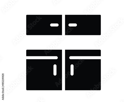 Simple Black Icons of Modern Kitchen Cabinets for Interior Design Use