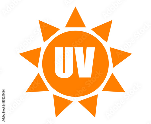 Orange sun icon with UV label representing ultraviolet radiation awareness for global skin protection and sunlight exposure education