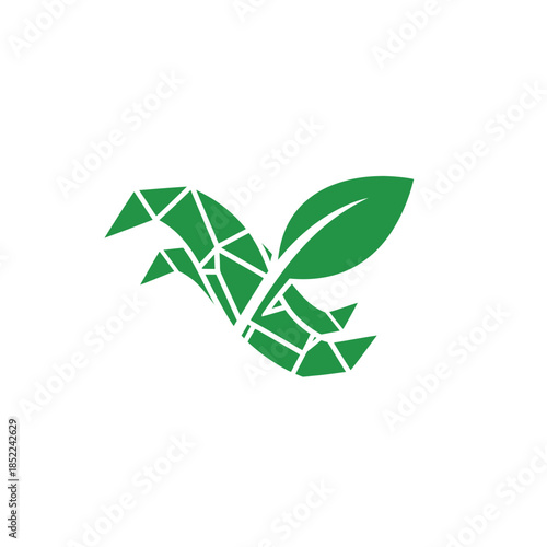 Abstract green leaf icon shattered pieces healthy nature plant symbol vector