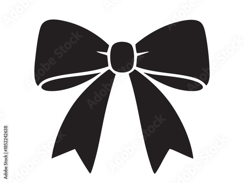 Black silhouette of elegant bow ribbon isolated on white background. concept of fashion accessory, gift decoration, icon, design element, stylish adornment, celebration.