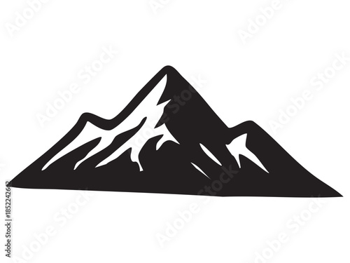 Black silhouette of mountain peak isolated on white background. concept of nature, mountain climbing, outdoor adventure, icon, logo, landscape, wilderness exploration