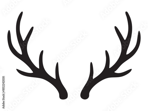 Black silhouette of reindeer antlers isolated on white background. concept of wildlife, antler icon, design element, christmas decor, nature, horn illustration, winter symbol