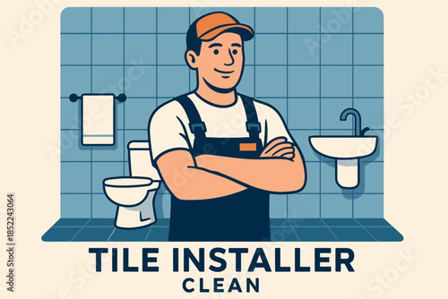 Confident male tile installer in bathroom setting