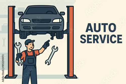 Male mechanic working on elevated car in garage setting