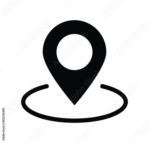 Black location pin icon with circle around it for map and navigation use