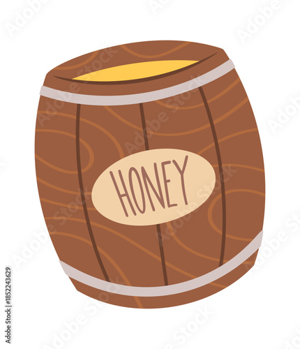 Wooden barrel filled natural honey