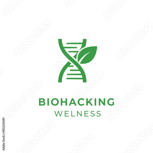 Biohacking wellness DNA logo design with leaf, a genetics and health concept