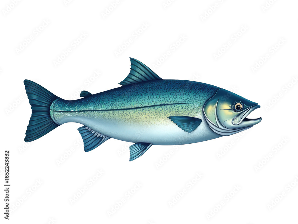 Naklejka premium A fish stands upright on a white surface, ready for inspection or study