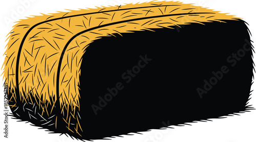Golden hay bale illustration with textured details on transparent background silhouette