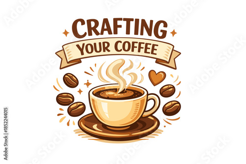 Crafting your coffee: artistic coffee cup design with beans and heart