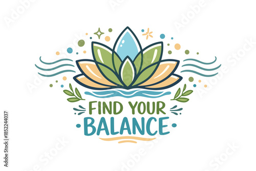 Colorful lotus design with motivational quote on finding balance