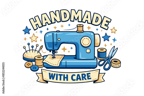 Vintage sewing machine with accessories and handmade craft design