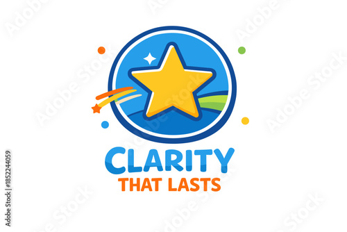 Colorful star logo with slogan 'clarity that lasts' on white background