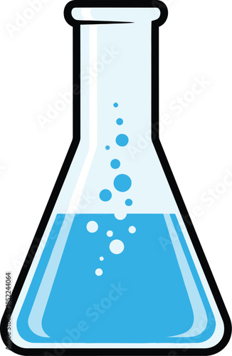 Erlenmeyer flask with blue liquid a science symbol on transparent background silhouette