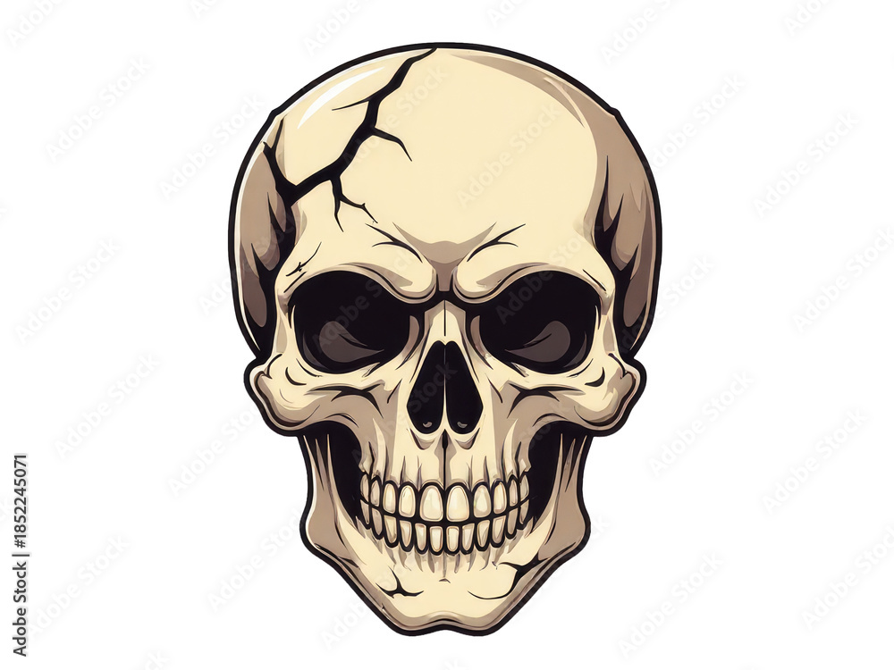 Fototapeta premium A cartoon skull with a cracked face, perfect for Halloween and spooky designs