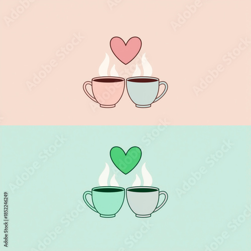 Couple sharing romantic coffee date with heart symbol