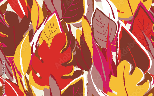 Floral seamless with hand drawn color exotic monstera leaves. Cute summer background. Tropic branches. Modern floral compositions. Fashion vector illustration for wallpaper, fabric, textile.