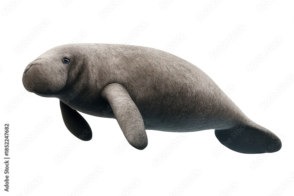 Obraz premium Manatee swimming, trichechus manatus underwater, marine mammal, gentle giant, aquatic animal on transparent background