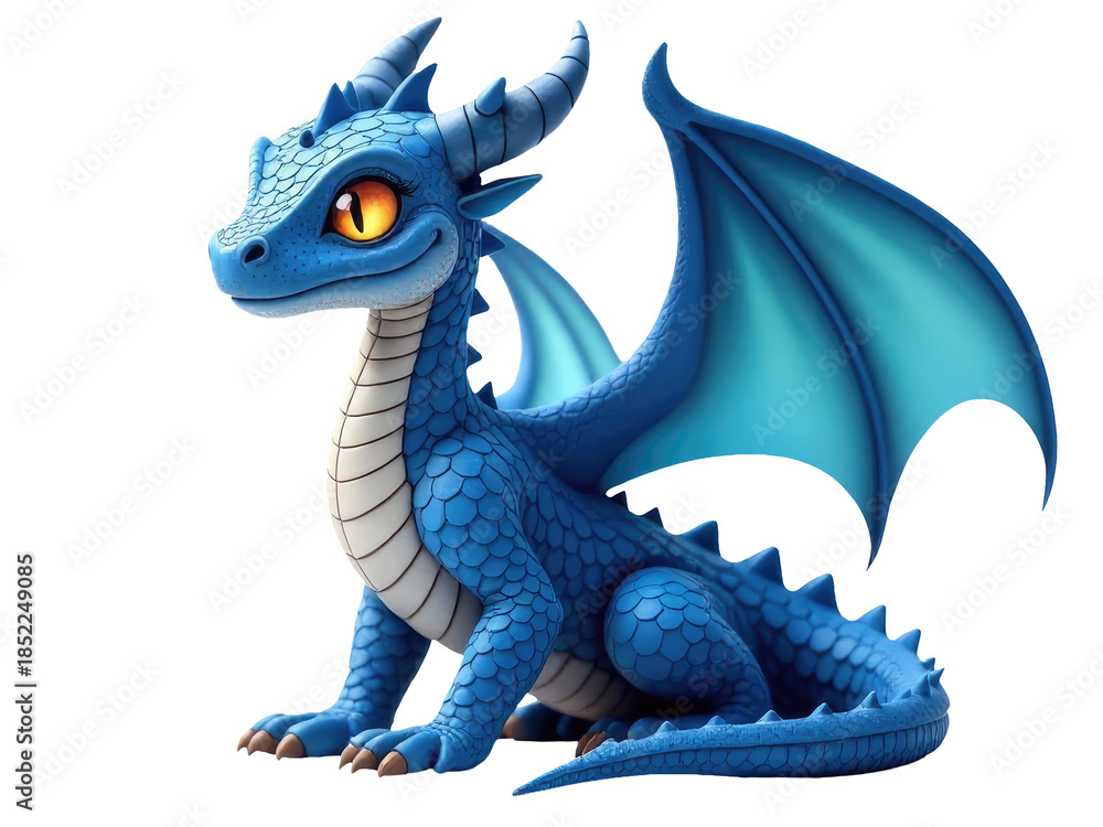 Fototapeta premium A majestic blue dragon sits proudly on a clean white surface, ready for display or use