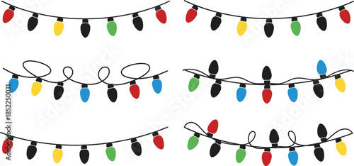 Colorful christmas lights string isolated on transparent background silhouette