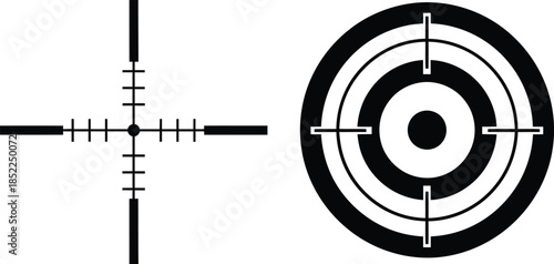 Black target reticle with crosshairs and concentric circles on transparent background silhouette