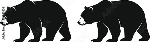 Two black bear silhouettes walking side by side on transparent background