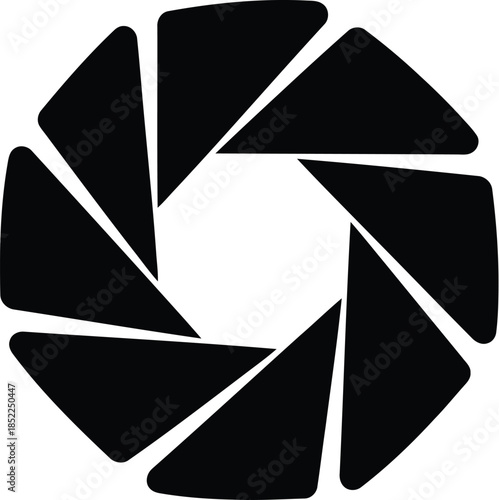 Camera aperture design element circular shape black and white on transparent background silhouette