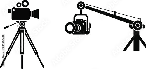 Film camera and equipment icons perfect for projects on transparent background silhouette