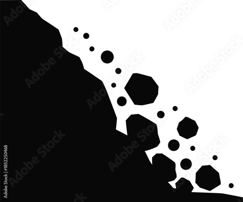 Falling rocks and debris depicted in a striking black silhouette on transparent background
