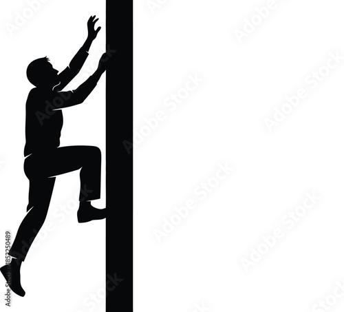 A person climbing a pole a dynamic black silhouette on transparent background