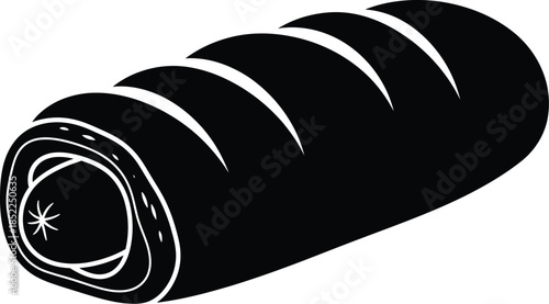 Black sushi roll with visible filling distinctive shape on transparent background silhouette