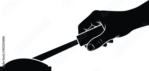 Hand using a spatula to frost a cake on transparent background silhouette