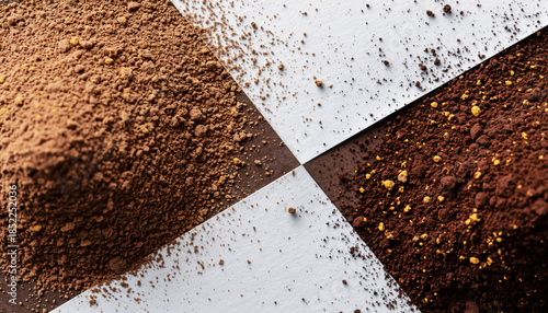 Cocoa and Chocolate Powder Macro Close-Up on White Surface