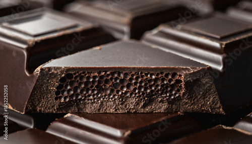 Macro Dark Chocolate Bar Cross-Section — Texture Detail