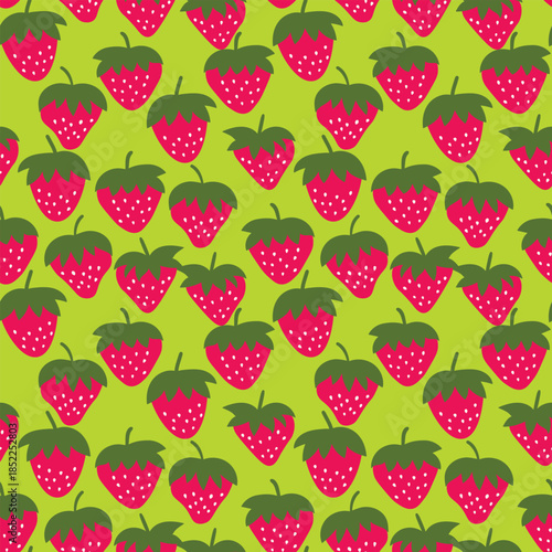 Seamless pattern with strawberry on color background. Natural delicious fresh ripe tasty fruit. Vector illustration for print, fabric, textile, banner, other design. Food concept