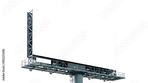 Large empty billboard structure with blank white advertising space isolated on a pure transparent background