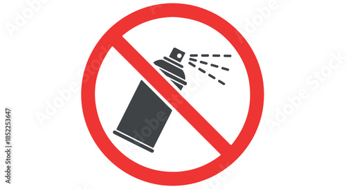 Prohibition sign showing a spray paint can crossed out with a red circle and diagonal line, isolated on transparent background