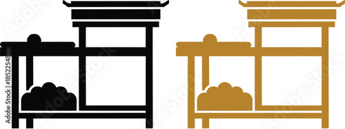 Black and gold traditional Japanese food stall cart icons market vendor