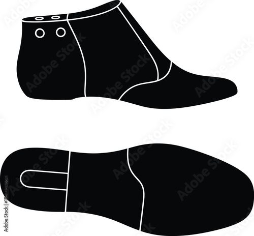 Black and white silhouette of a shoe last and its sole shoe form cobbler tool