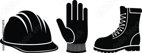 Black Construction Hard Hat Glove and Boot Icons helmet safety helmet