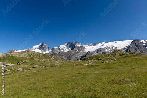 View of La Meije from the Emparis Plateau in the Arves Massif, Hautes-Alpes, France