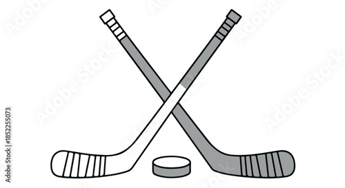 Two crossed hockey sticks and a puck illustration, isolated on transparent background