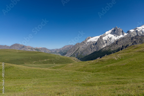 View of La Meije from the Emparis Plateau in the Arves Massif, Hautes-Alpes, France