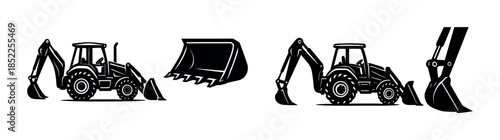 Construction vehicles vector illustration, flat vector style with bulldozer and loader