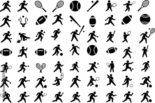 Collection of sports icons featuring various athletes and equipment