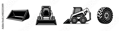 Construction equipment vector illustration, flat vector style with bulldozer and loader